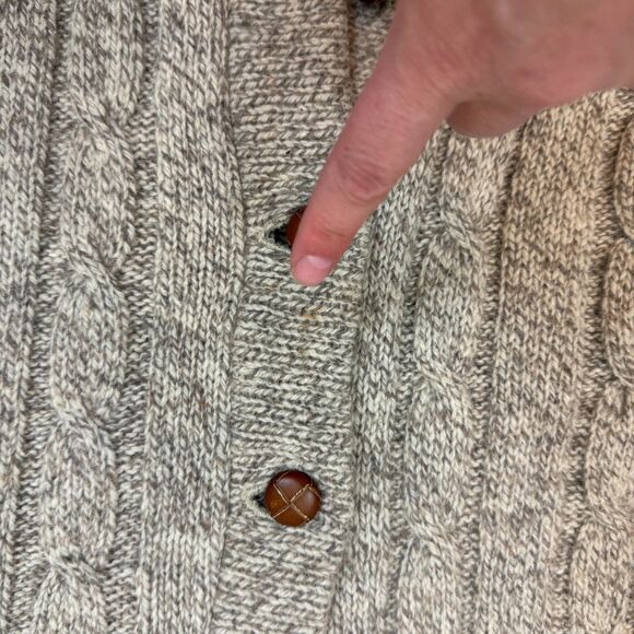 Vintage Eddie Bauer Sweater Cardigan Wool Suede Elbow Patch Fisherman Cabin L - Picture 11 of 13